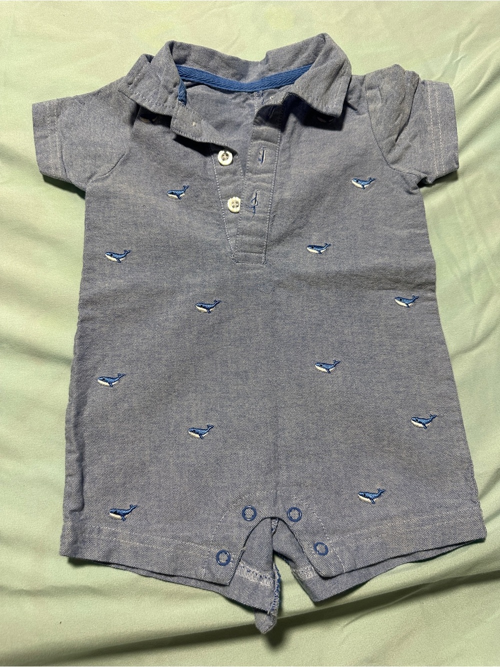 crown & ivy Blue Embroidered Whale Polo One-Piece
